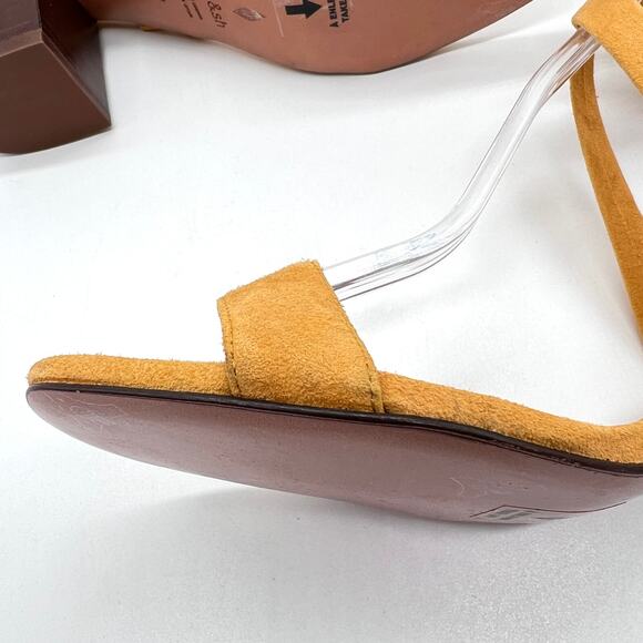 BA&SH Cequoia Strappy Heeled Sandal Women 39 Yellow Suede Block Stacked heel NEW - Picture 14 of 15